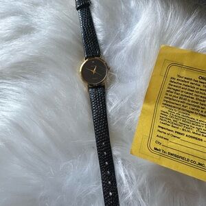 SwissField Women's Black Leather with Gold and diamond accents Watch